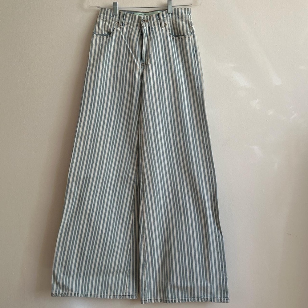 “OFF-WHITE” Pinstripe wide leg jeans blue and white size 27